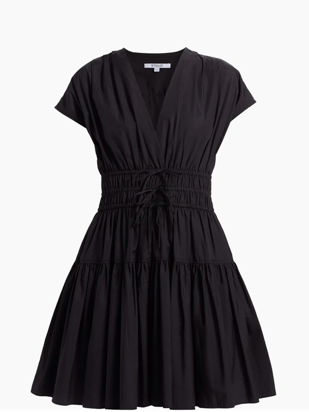 Pinch Smocked Waist V-Neck Mini Dress in Black - Picture 7 of 7